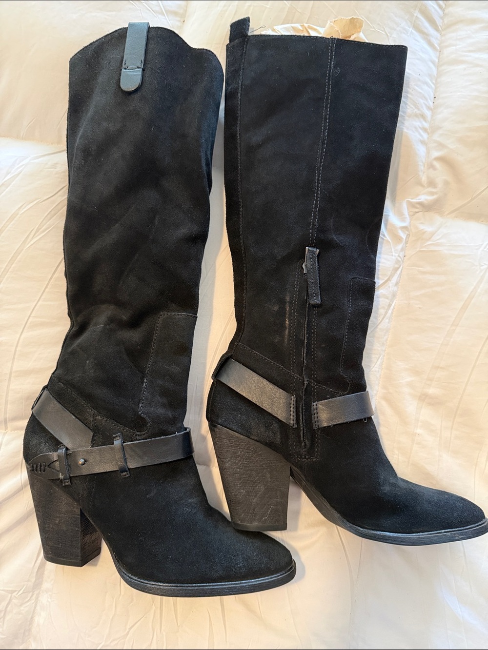 Dolce Vita Black Suede Knee-High Heeled Boots